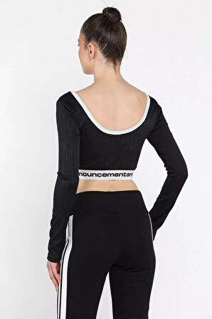 Bel Lastikli Yazı Baskılı Kadın Body Bluz