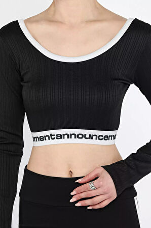 Bel Lastikli Yazı Baskılı Kadın Body Bluz