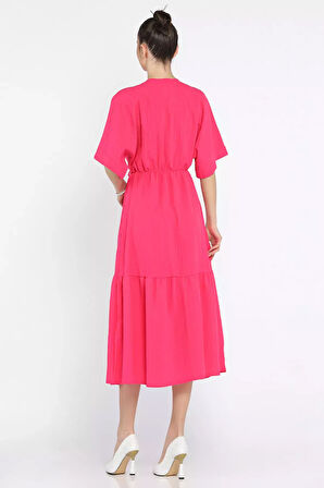 Bel Bağlamalı V Yaka Kadın Elbise