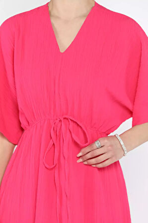 Bel Bağlamalı V Yaka Kadın Elbise