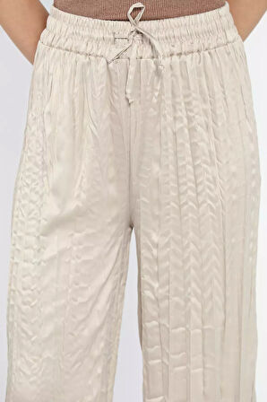 Kadın Bel Lastikli Yüksek Bel Saten Pileli Pantolon