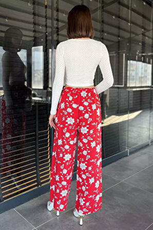 Kadın Çiçek Desenli Viskon Yürüyüş Pantolonu