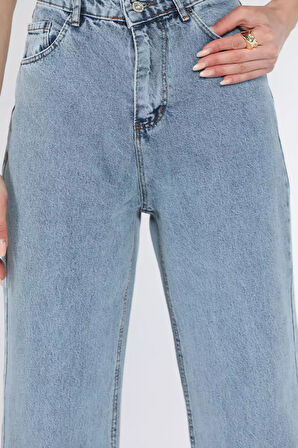 Kesik Paça Kadın Mom Jean Kot Pantolon