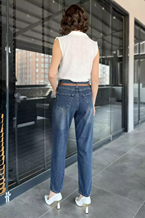 Kemer Detaylı Dar Paça Kadın Jean Kot Pantolon