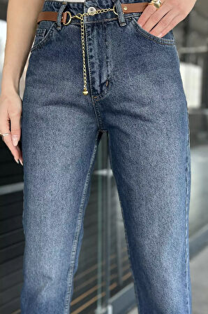 Kemer Detaylı Dar Paça Kadın Jean Kot Pantolon