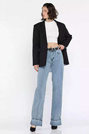 Duble Paça Kadın Mom Jean Kot Pantolon