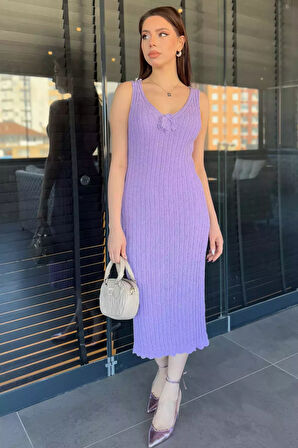 Gül Detaylı Kadın Örme Triko Elbise ( İçlikle Giyilmesi Önerilir)