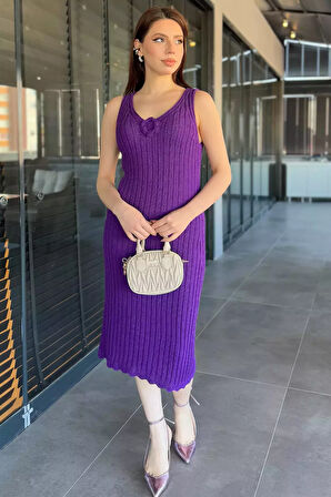 Gül Detaylı Kadın Örme Triko Elbise ( İçlikle Giyilmesi Önerilir)