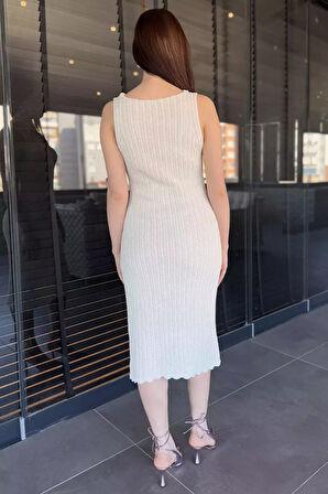 Gül Detaylı Kadın Örme Triko Elbise ( İçlikle Giyilmesi Önerilir)