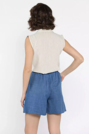 Kadın Bel Büzgülü Pileli Bol Kesim Yüksek Bel Şort