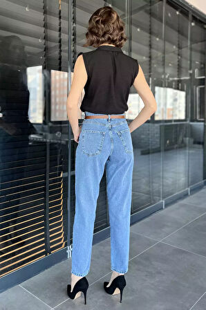 Dar Paça Kemerli Kadın Jean Kot Pantolon
