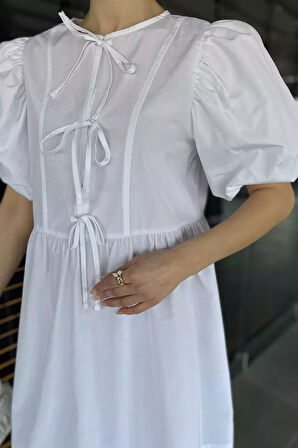 Kadın Ön Bağlamalı Prenses Kol Elbise