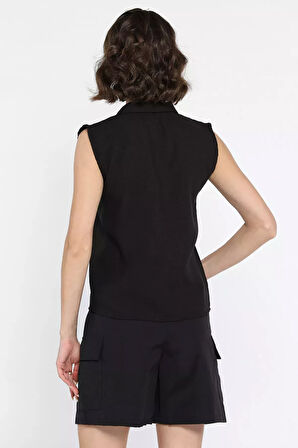 Nakışlı Kolsuz Kadın Keten Gömlek