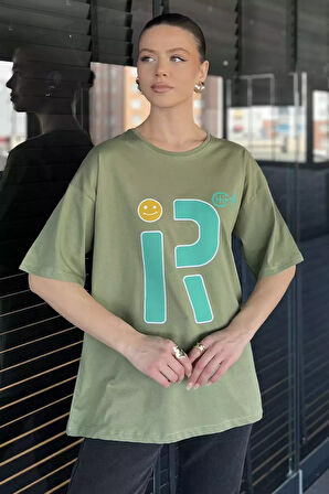 Ön Baskılı Bisiklet Yaka Kadın Tişört