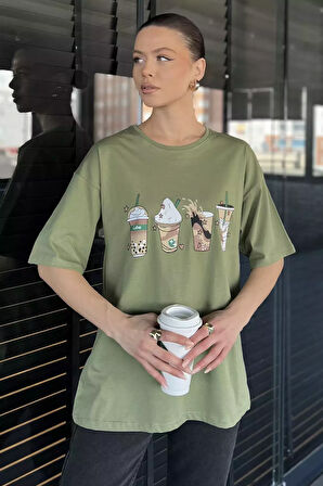 Bisiklet Yaka Ön Baskılı Kadın Tişört