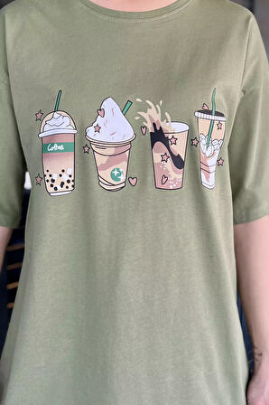 Bisiklet Yaka Ön Baskılı Kadın Tişört