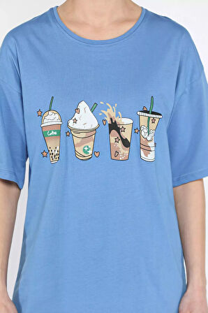 Bisiklet Yaka Ön Baskılı Kadın Tişört