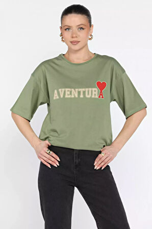 Ön Yazı Baskılı Bisiklet Yaka Kadın Tişört