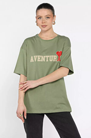 Ön Yazı Baskılı Bisiklet Yaka Kadın Tişört