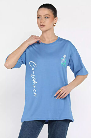 Baskılı Bisiklet Yaka Kadın Tişört