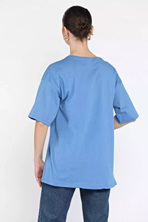 Baskılı Bisiklet Yaka Kadın Tişört