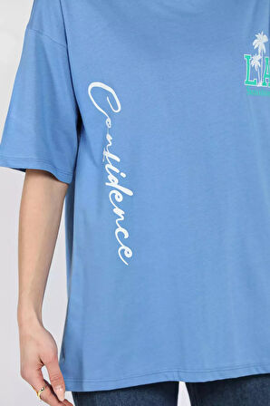 Baskılı Bisiklet Yaka Kadın Tişört