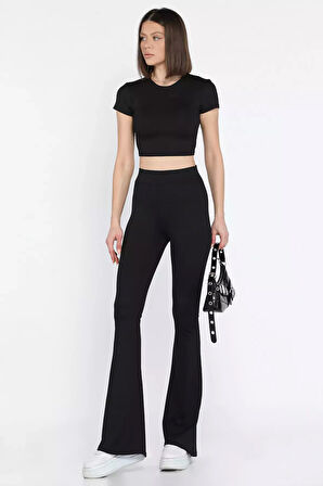 Kadın İspayol Paça Tayt Crop Fitilli İkili Takım