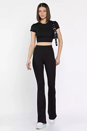 Kadın İspayol Paça Tayt Crop Fitilli İkili Takım