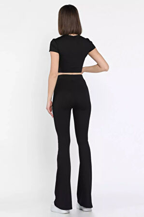 Kadın İspayol Paça Tayt Crop Fitilli İkili Takım