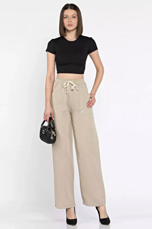 Bel Bağlamalı Kadın Bol Paça Pantolon