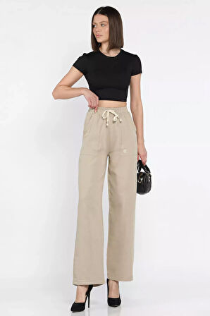 Bel Bağlamalı Kadın Bol Paça Pantolon