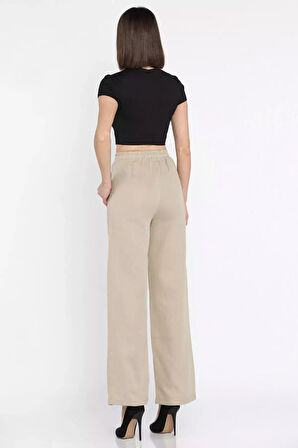 Bel Bağlamalı Kadın Bol Paça Pantolon