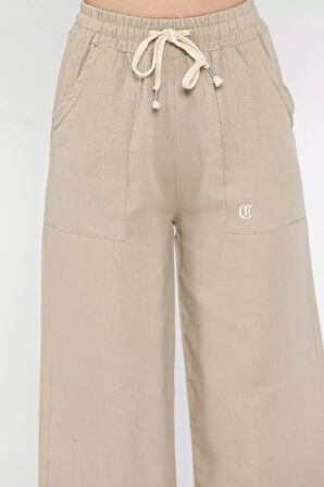 Bel Bağlamalı Kadın Bol Paça Pantolon