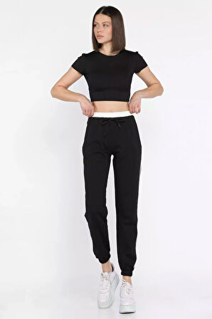 Bel Ve Paça Lastikli Yan Şeritli Kadın Eşofman Altı