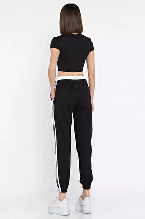 Bel Ve Paça Lastikli Yan Şeritli Kadın Eşofman Altı