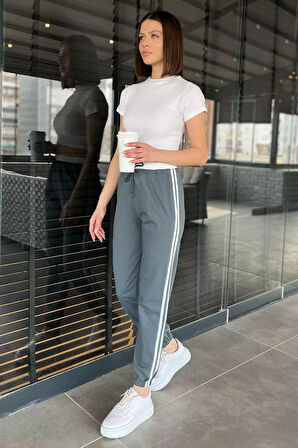 Bel Ve Paça Lastikli Yan Şeritli Kadın Eşofman Altı