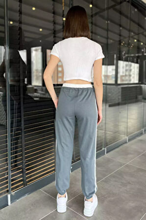 Bel Ve Paça Lastikli Yan Şeritli Kadın Eşofman Altı