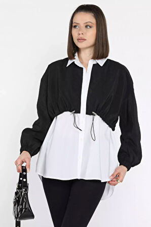 Bel Büzgülü Kadın Paraşüt Garnili Gömlek