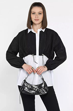 Bel Büzgülü Kadın Paraşüt Garnili Gömlek