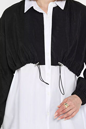 Bel Büzgülü Kadın Paraşüt Garnili Gömlek