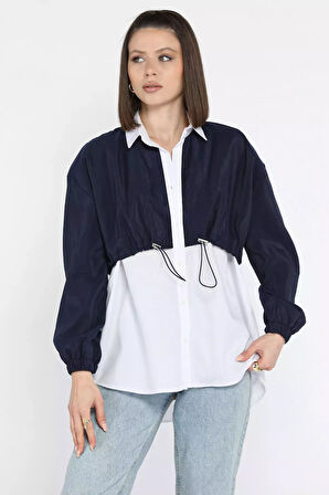 Bel Büzgülü Kadın Paraşüt Garnili Gömlek