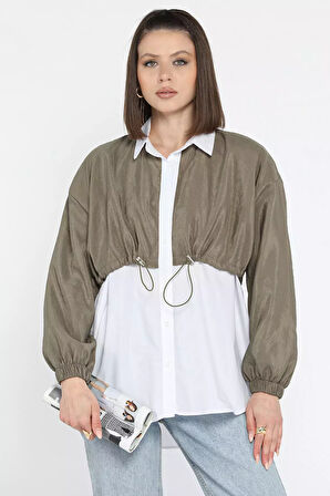 Bel Büzgülü Kadın Paraşüt Garnili Gömlek