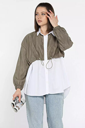 Bel Büzgülü Kadın Paraşüt Garnili Gömlek