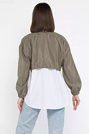 Bel Büzgülü Kadın Paraşüt Garnili Gömlek