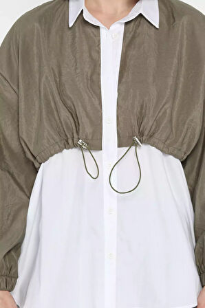 Bel Büzgülü Kadın Paraşüt Garnili Gömlek