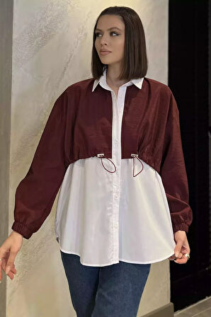 Bel Büzgülü Kadın Paraşüt Garnili Gömlek