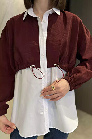 Bel Büzgülü Kadın Paraşüt Garnili Gömlek