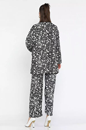 Kadın Desenli Kimono Pantolon İkili Takım