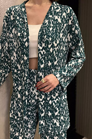 Kadın Desenli Kimono Pantolon İkili Takım