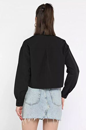 Taşlı Kadın Crop Top Gömlek